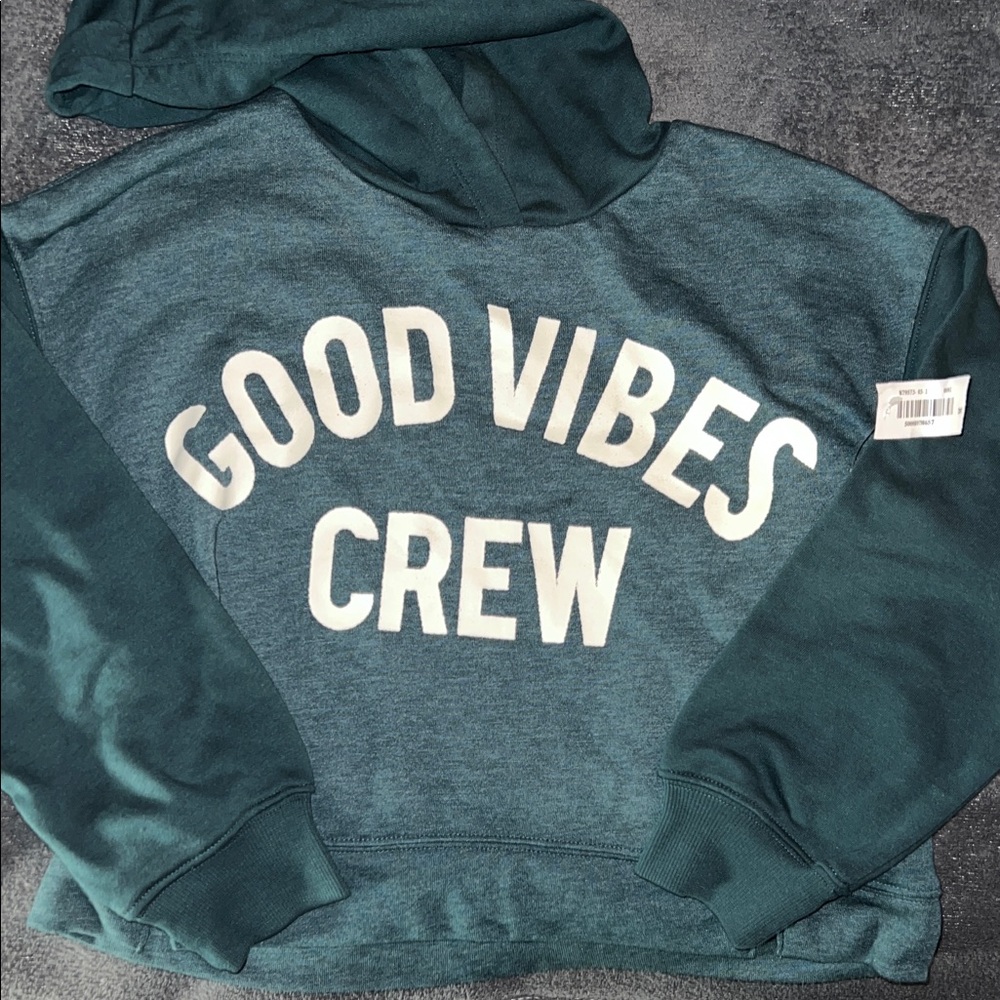 Girls Good Vibes Crew Green Crop Top Hoodie